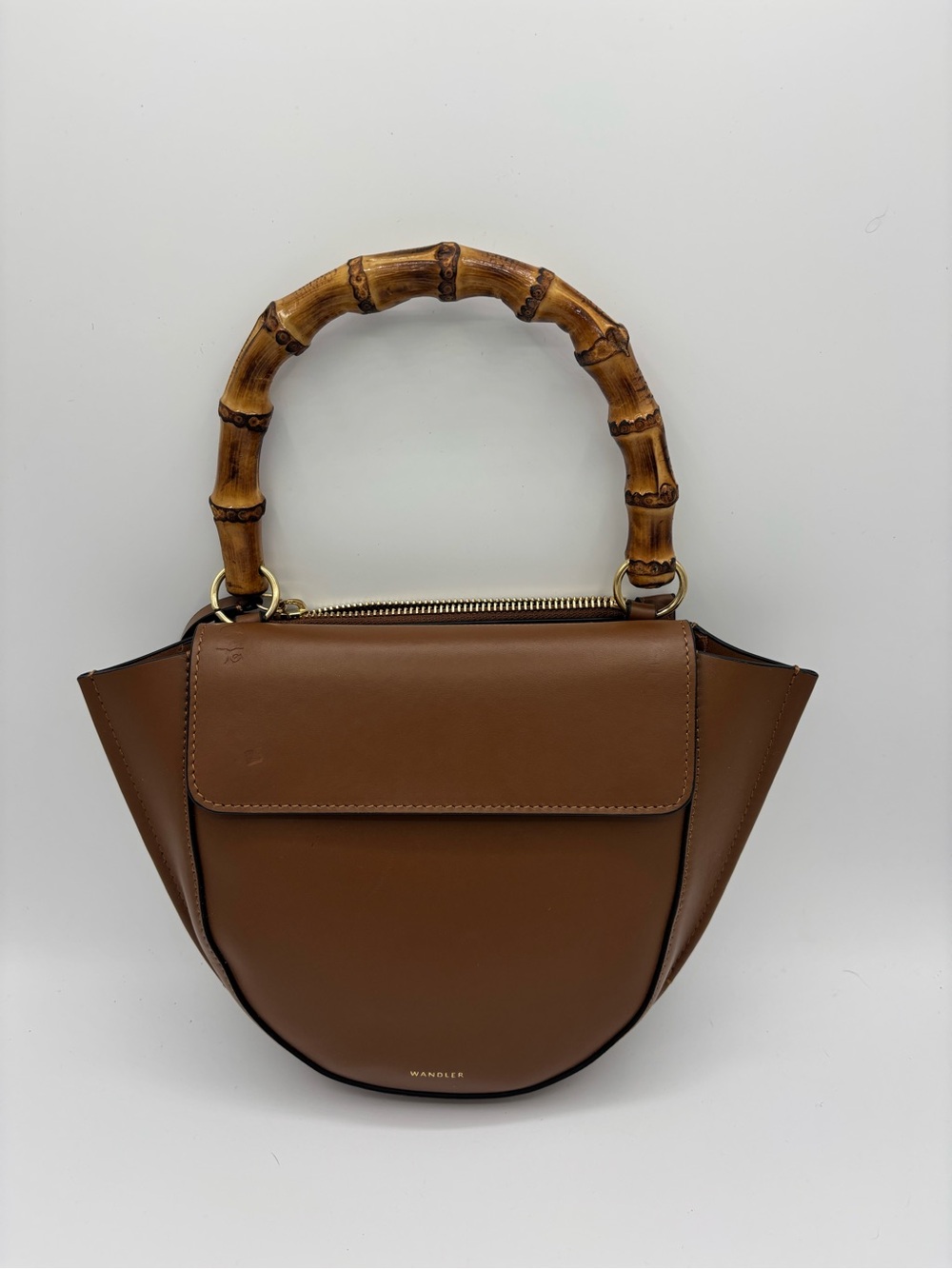 Wandler Hortensia Mini Brown Leather Bag with Bamboo Handle